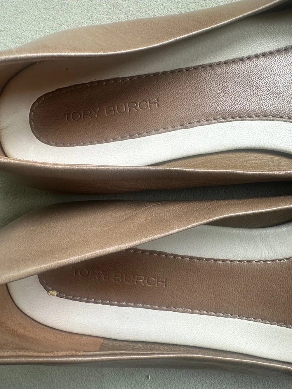 Tory Burch Blush Taupe Square-Toe Logo Ballet Flats